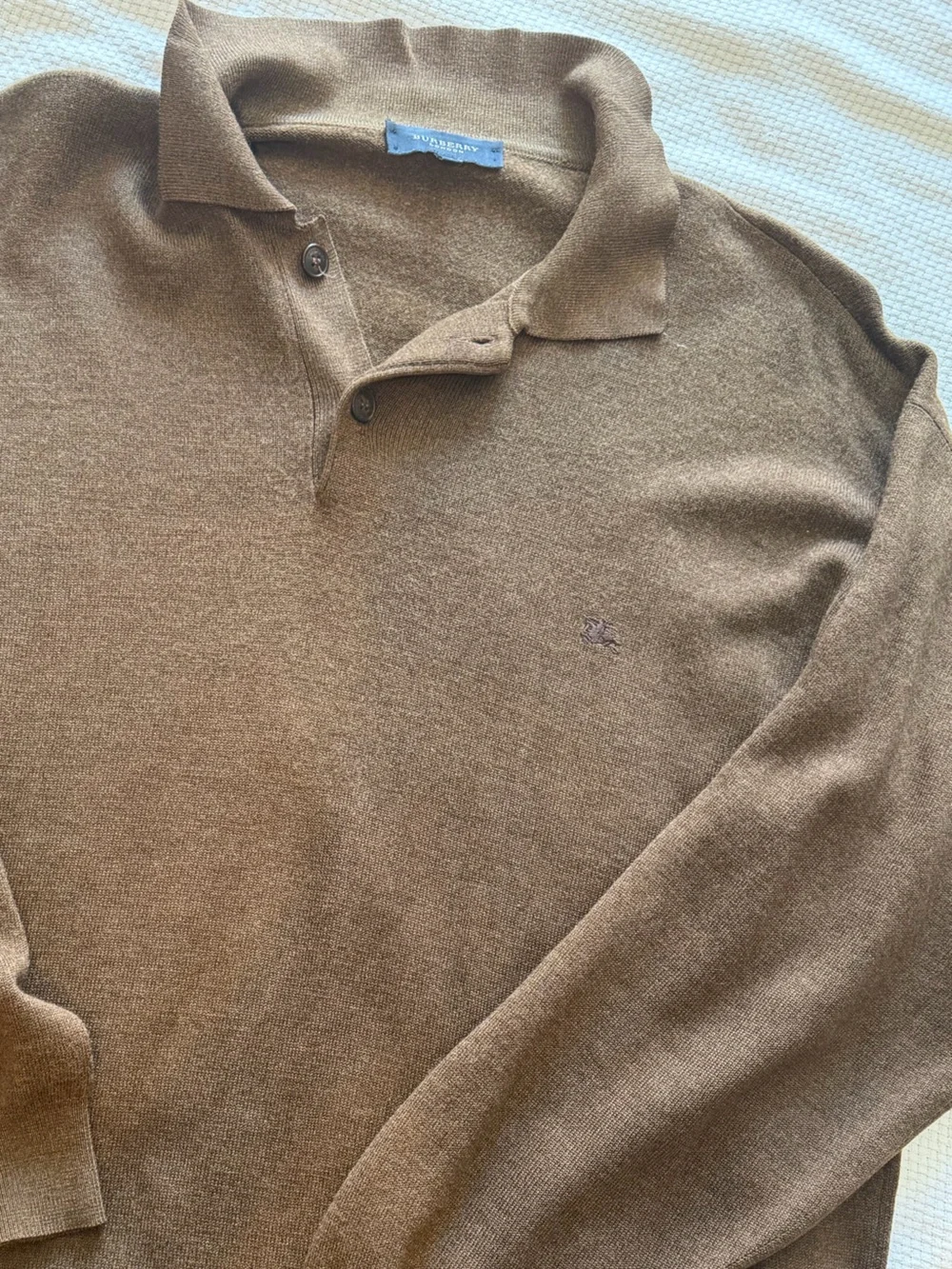 Vintage Burberry London Brown Wool Polo Sweater Men’s M